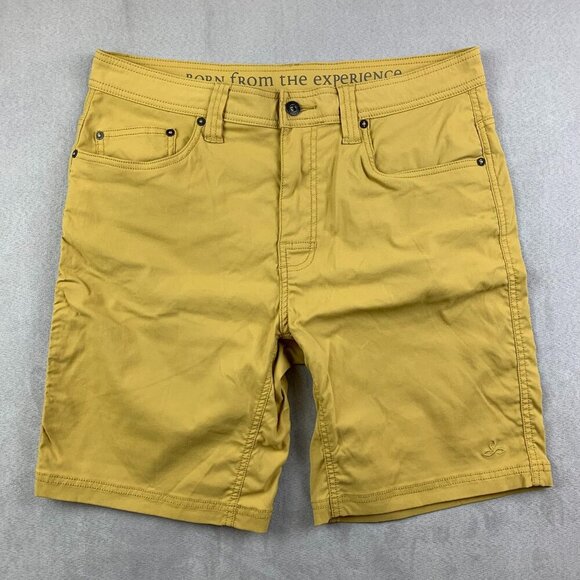 Prana Mens Shorts 34 Yellow Chino Brion 9" Nylon Stretch Outdoor Hiking UPF - Picture 1 of 11